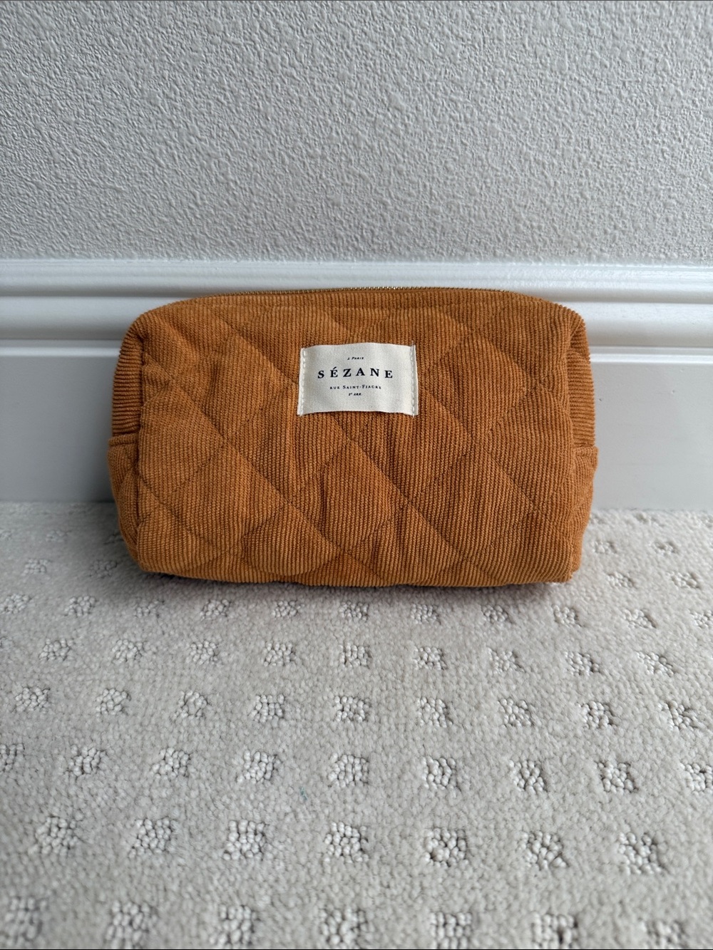 NEW Sezane Quilted Corduroy Small Makeup Pouch